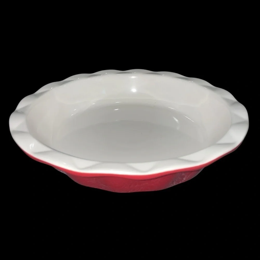 Crofton Vintage Scalloped Red & White Stoneware Pie Dish Pie Lovers Collection